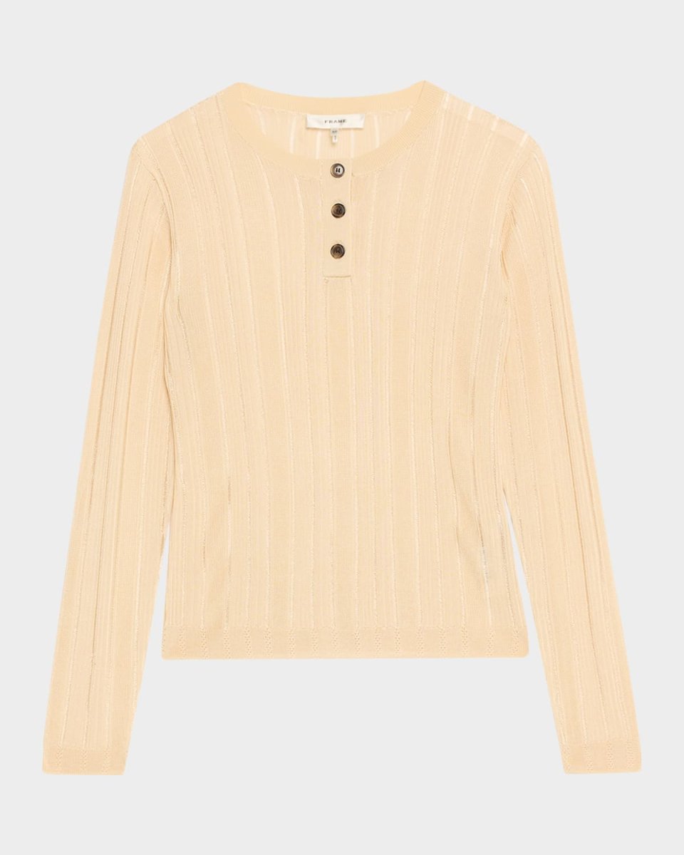 Laddered Long-Sleeve Ribbed Henley Top